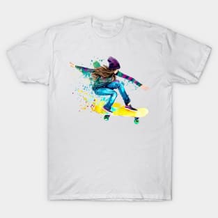 Skateboarder Watercolor Skate Skater Girl Skating Boarder T-Shirt